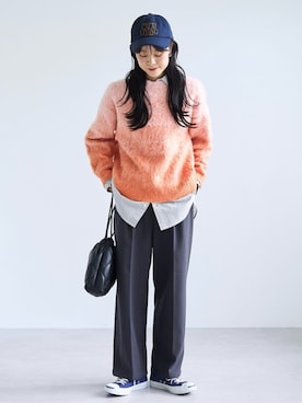 「coen（コーエン）のアイテム（スラックス）」を使った、coen officialさん（レディース・162cm）の秋コーディネート