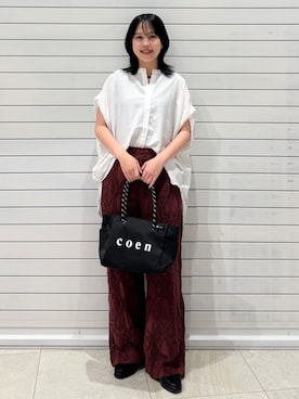 「coen（コーエン）のアイテム（パンツ）」を使った、coen officialさん（レディース・158cm）の夏コーディネート