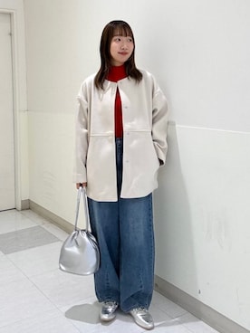 「アイテム（ノーカラーコート）」を使った、coen officialさん（レディース・157cm）の秋コーディネート