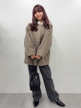 「アイテム（ノーカラーコート）」を使った、coen officialさん（レディース・153cm）の秋コーディネート