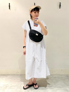 「coenスタッフスタイリング」｜「アイテム（シャツワンピース）」を使った、coen officialさん（レディース・162cm）の夏コーディネート