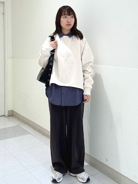 「coen（コーエン）のアイテム（スラックス）」を使った、coen officialさん（レディース・157cm）の冬コーディネート