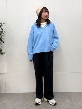 「coen（コーエン）のアイテム（スラックス）」を使った、coen officialさん（レディース・157cm）の冬コーディネート