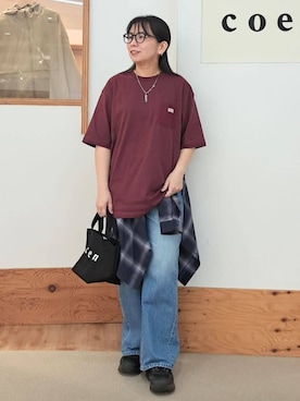 「coen（コーエン）のウエストリボン ワイドストレートデニムパンツ（デニムパンツ、ブルー系）」を使った、coen officialさん（レディース・153cm）の春コーディネート