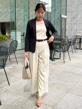 「アイテム（ノーカラージャケット）」を使った、MISAKIさん（レディース・158cm）の春コーディネート