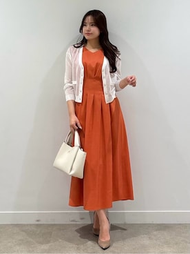 「COUP DE CHANCE（クードシャンス）の【手洗い可／日本製】ノースリーブフレアワンピース（ワンピース、レッド系）」を使った、MISAKIさん（レディース・158cm）の春コーディネート