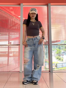 「NOT4NERD（ノットフォーナード）のアイテム（帽子）」を使った、kanachan0000さん（レディース・155cm）の夏コーディネート