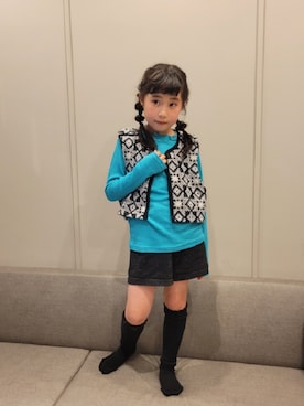 「coca（coca）（コカ）のアイテム（パンツ）」を使った、rikyuramさん（キッズ・120cm）の冬コーディネート