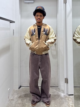 「NEW ERA（ニューエラ）のXLARGE×NEWERA CREST LOGO CAP（キャップ）」を使った、CHRISさん（メンズ・172cm）の秋コーディネート