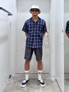 「アイテム（帽子）」を使った、CHRISさん（メンズ・172cm）の夏コーディネート