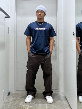 「アイテム（ニットキャップ/ビーニー）」を使った、CHRISさん（メンズ・172cm）の夏コーディネート