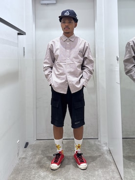 「アイテム（帽子）」を使った、CHRISさん（メンズ・172cm）の夏コーディネート