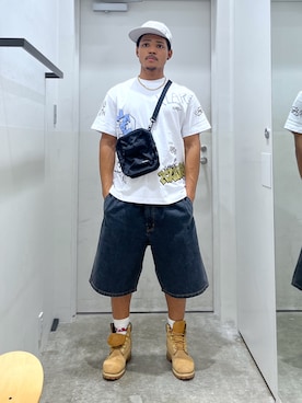 「デニムショートパンツ」｜CHRISさん（メンズ・172cm）の夏コーディネート