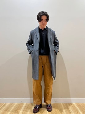 「アイテム（チェスターコート）」を使った、kanzakiさん（メンズ・174cm）の冬コーディネート