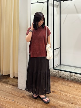 「URBAN RESEARCH DOORS（アーバンリサーチドアーズ）のクリンクルティアードスカート（スカート、ブラウン系）」を使った、chihiroさん（レディース・153cm）の夏コーディネート