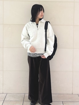 「かぐれ（カグレ）のコットンベルベットイージーパンツ（その他パンツ）」を使った、chihiroさん（レディース・153cm）の冬コーディネート