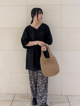 「アイテム（チュニック、ブラック系）」を使った、chihiroさん（レディース・153cm）の夏コーディネート