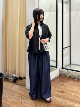 「FORK&SPOON（フォークアンドスプーン）のFORK&SPOON　セルロースデニムワイドパンツ（デニムパンツ、ブルー系）」を使った、chihiroさん（レディース・153cm）の夏コーディネート