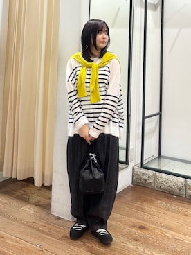 「かぐれ（カグレ）のシアーコットンボーダーボートネック（ニット/セーター、ホワイト系）」を使った、chihiroさん（レディース・153cm）の夏コーディネート