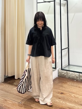 「URBAN RESEARCH DOORS（アーバンリサーチドアーズ）のbeej　LOOP STRIP BOX TOTEBAG（トートバッグ、ブラウン系）」を使った、chihiroさん（レディース・153cm）の夏コーディネート