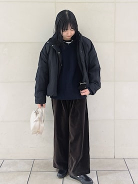 「かぐれ（カグレ）のコットンベルベットイージーパンツ（その他パンツ）」を使った、chihiroさん（レディース・153cm）の冬コーディネート