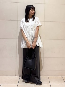 「かぐれ（カグレ）のフロント刺繍フレンチブラウス（シャツ/ブラウス）」を使った、chihiroさん（レディース・153cm）の夏コーディネート