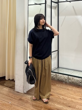 「URBAN RESEARCH DOORS（アーバンリサーチドアーズ）のタックフライスフレンチTシャツ（Tシャツ/カットソー、ブルー系）」を使った、chihiroさん（レディース・153cm）の夏コーディネート