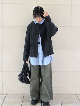 「かぐれ（カグレ）のコットンストライプレギュラーシャツ（シャツ/ブラウス）」を使った、chihiroさん（レディース・153cm）の秋コーディネート