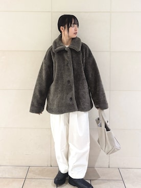 「URBAN RESEARCH DOORS（アーバンリサーチドアーズ）のコクーンシルエットボアコート（その他アウター）」を使った、chihiroさん（レディース・153cm）の秋コーディネート