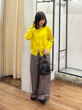 「かぐれ（カグレ）のコットンエアリーカーディガン（カーディガン/ボレロ、イエロー系）」を使った、chihiroさん（レディース・153cm）の夏コーディネート