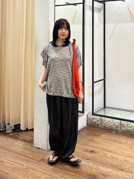 「かぐれ（カグレ）の綿麻デニムボリュームパンツ（デニムパンツ、ブルー系）」を使った、chihiroさん（レディース・153cm）の夏コーディネート
