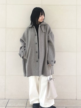 「アイテム（ステンカラーコート、グレー系）」を使った、chihiroさん（レディース・153cm）の冬コーディネート