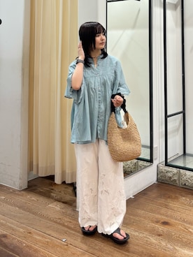 「URBAN RESEARCH DOORS（アーバンリサーチドアーズ）のエンブロイダリーレースイージーパンツ（その他パンツ、ホワイト系）」を使った、chihiroさん（レディース・153cm）の夏コーディネート
