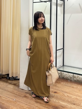 「FORK&SPOON（フォークアンドスプーン）のFORK&SPOON　バックジップワンピース（ワンピース、イエロー系）」を使った、chihiroさん（レディース・153cm）の夏コーディネート