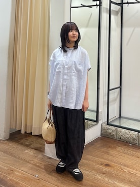 「かぐれ（カグレ）の綿麻デニムボリュームパンツ（デニムパンツ、ブルー系）」を使った、chihiroさん（レディース・153cm）の夏コーディネート