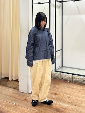 「かぐれ（カグレ）のコットンリネンボリュームパンツ（その他パンツ、イエロー系）」を使った、chihiroさん（レディース・153cm）の春コーディネート