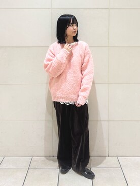 「かぐれ（カグレ）のコットンベルベットイージーパンツ（その他パンツ）」を使った、chihiroさん（レディース・153cm）の秋コーディネート
