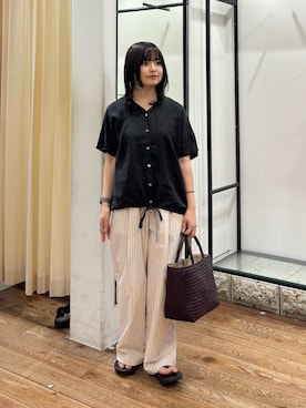 「かぐれ（カグレ）のウェザーワッシャーワイドパンツ（その他パンツ、その他）」を使った、chihiroさん（レディース・153cm）の夏コーディネート
