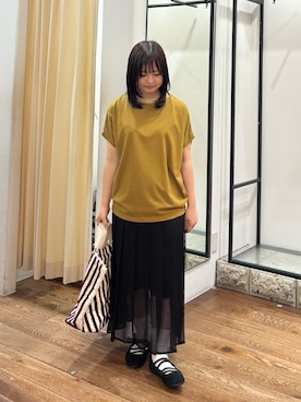 「URBAN RESEARCH DOORS（アーバンリサーチドアーズ）のドライコットンボートネックプルオーバー｜UVカット/日除け/接触冷感/Tシャツ（Tシャツ/カットソー、グリーン系）」を使った、chihiroさん（レディース・153cm）の夏コーディネート