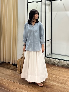 「URBAN RESEARCH DOORS（アーバンリサーチドアーズ）のタックボリュームスカート（スカート、ホワイト系）」を使った、chihiroさん（レディース・153cm）の夏コーディネート