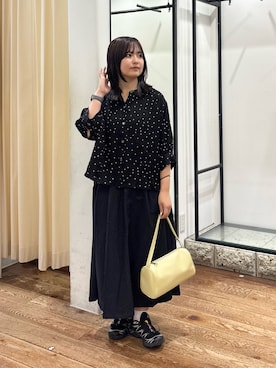 「URBAN RESEARCH DOORS（アーバンリサーチドアーズ）の楊柳ドット5分袖ブラウス（シャツ/ブラウス、ブラック系）」を使った、chihiroさん（レディース・153cm）の夏コーディネート