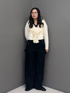 「KBF（ケイビーエフ）のベルトデザインギャザーローファー（ローファー、ブラック系）」を使った、のぶさん（レディース・163cm）の秋コーディネート