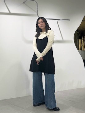「KBF（ケイビーエフ）のアイテム（デニムパンツ）」を使った、のぶさん（レディース・163cm）の冬コーディネート