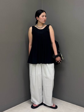 「KBF（ケイビーエフ）のプラットフォームトングサンダル（サンダル、ブラック系）」を使った、のぶさん（レディース・163cm）の夏コーディネート