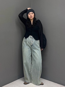 「KBF（ケイビーエフ）のスクエアトゥスライドローファー（ローファー、ベージュ系）」を使った、のぶさん（レディース・163cm）の春コーディネート