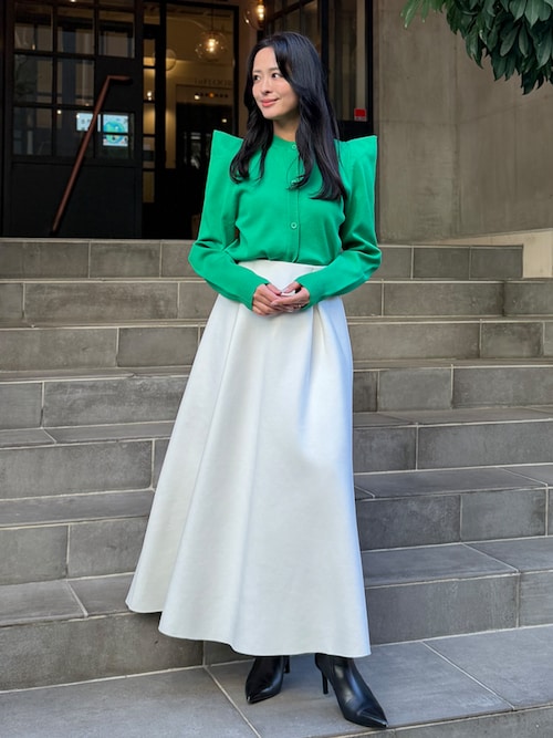 セール】【2025AW】パワーショルダー クルーネック ニットカーディガン