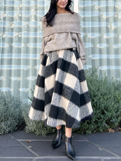 ELFRANK スカート 「VERY 1月号掲載」ブロックチェック起毛ロング