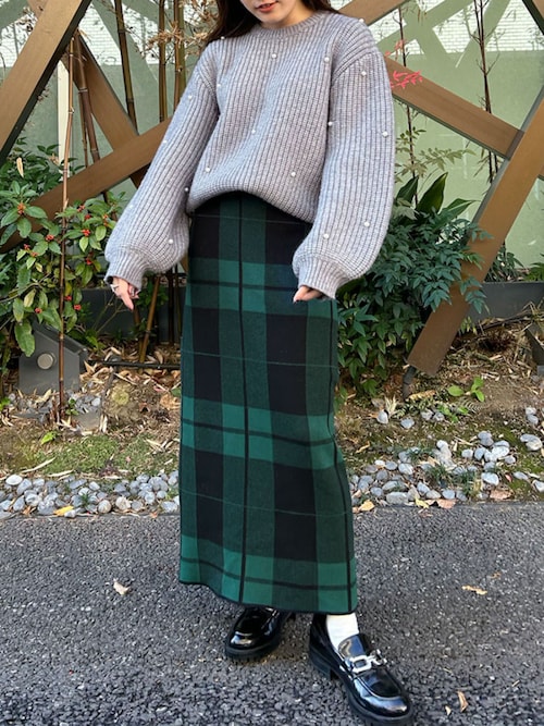 セール】《新色追加》チェック ニット ナロースカート ニットスカート