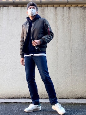 「A.P.C.」｜「アイテム（MA-1）」を使った、こすちんさん（メンズ・178cm）の冬コーディネート