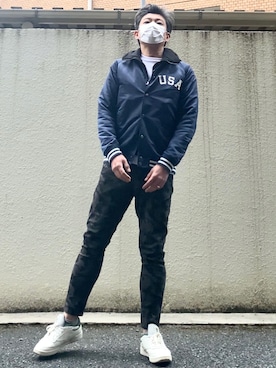 「Champion（チャンピオン）のアイテム（スタジャン）」を使った、こすちんさん（メンズ・178cm）の春コーディネート